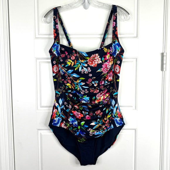 JOHNNY WAS Ocean Dreamer Ruched One Piece Swimsuit Boho Floral NEW Size 2X